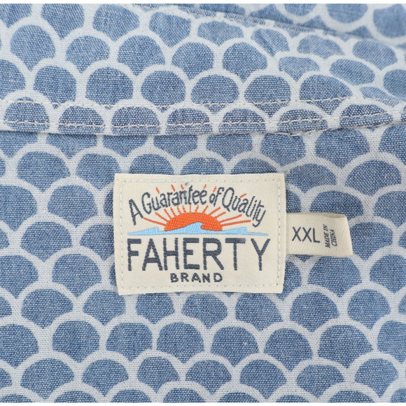 Faherty Men's Short Sleeve Stretch Playa Button Down Shirt Blue Sz 2XL - Picture 4 of 6